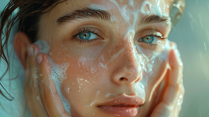 femme lavant son visage avant traitement led