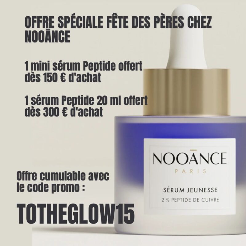 Sérum peptide de cuivre de nooance offert des 150€ d'achat. cumulable avec le code totheglow15 pour 15% de réduction